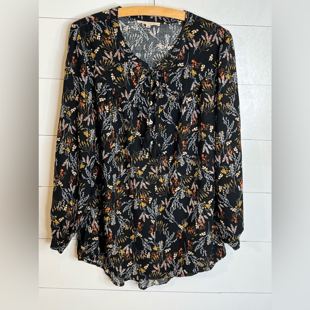 MY DANIELLE BLACK FLORAL BLOUSE SZ L